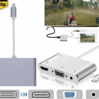 Lightning към HDMI VGA AV адаптер, 3 в 1 алуминиев, HDMI VGA AV адаптер за iPhone към телевизор, снимка 4 - Аксесоари за Apple - 41609963