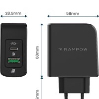 Rampow RBA23 PD и USB мрежово зарядно устройство (38W), снимка 6 - Оригинални зарядни - 41583928