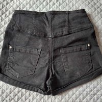 Дамски черни панталонки с висока талия от 98% памук размер XXS, снимка 4 - Къси панталони и бермуди - 40840289