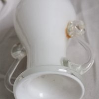 ваза Морано прозрачна бяла с дръжки, снимка 6 - Антикварни и старинни предмети - 38839556