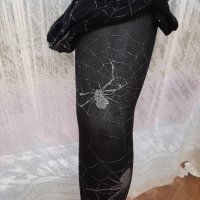 М Черен чорапогащник с паяци от сребрист брокат, снимка 4 - Бельо - 39496390