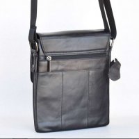 Мъжка кожена чанта с капак от телешки бокс черно и кафяво ( тик )., снимка 4 - Чанти - 34882536