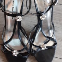 Черни официални сандали с ток и камъчета 36 номер, снимка 3 - Сандали - 41404986