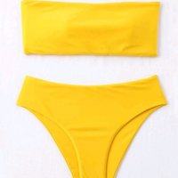 Жълт бански с висока талия, снимка 3 - Бански костюми - 35968582