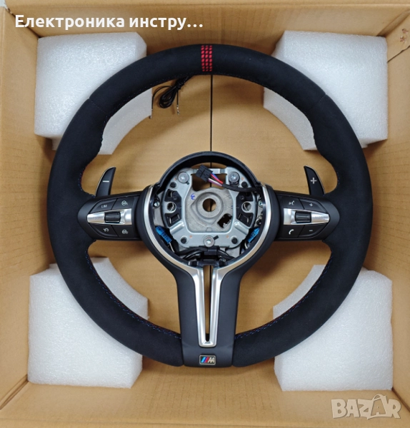 ME17 BMW M Sport Alcantara мултифункционален волан – червена пунктирана маркировка, M емблема и пера, снимка 1