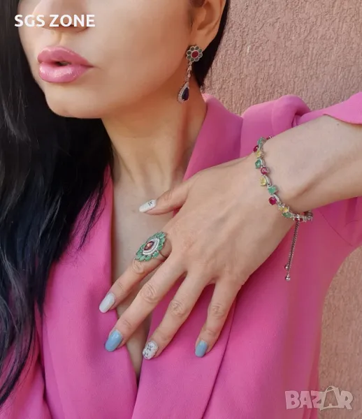 Необичайни Сребърни Обеци с Рубини, Сапфири и Изумруди от Тайланд, снимка 1