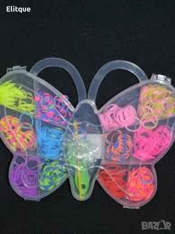 Комплект ластички за плетене на гривни в кутия с формата на Пеперуда 600 броя, снимка 1