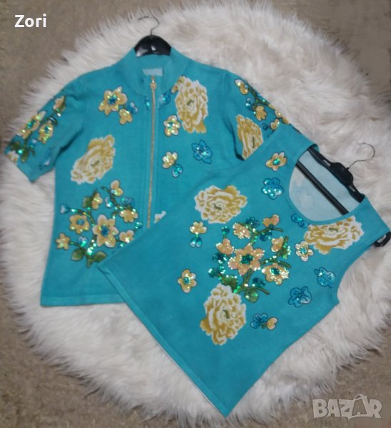 ЛУКСОЗЕН сет от топ и жилетка - фино плетиво с пайети, снимка 1