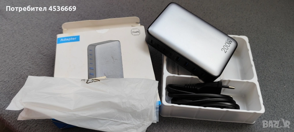 GAN III 200W Бързо зарядно устройство USB-C 8 портове с PPS PD 65W за MacBook, iPhone, iPad, SteamDe, снимка 1