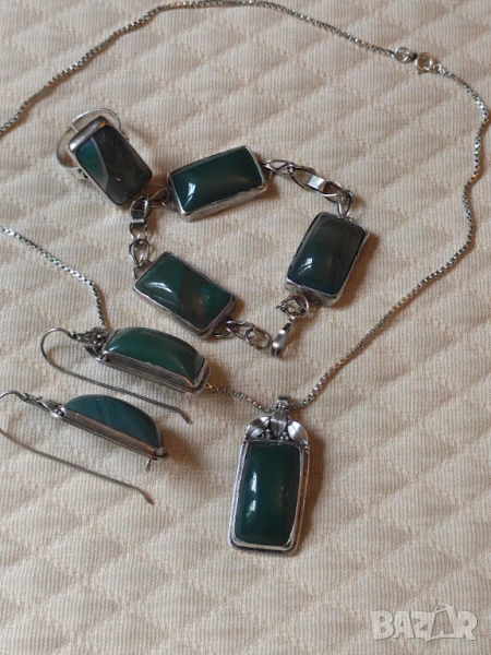 Авторски ретро сребърен лот с натурален ахат 950 НАМАЛЕН , снимка 1