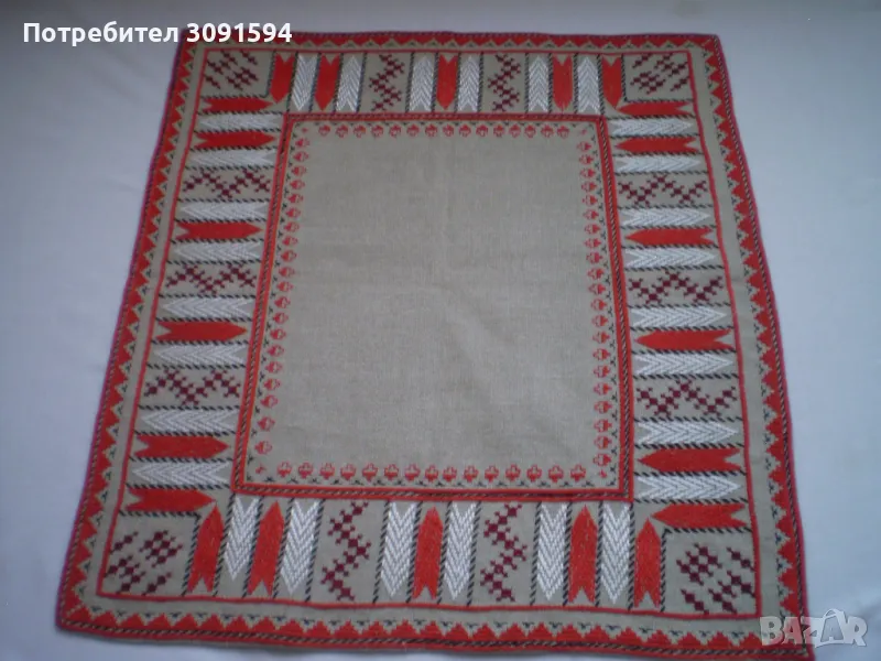 Ръчна Бродерия  Покривка ленена панама с памучни и копринени конции, снимка 1