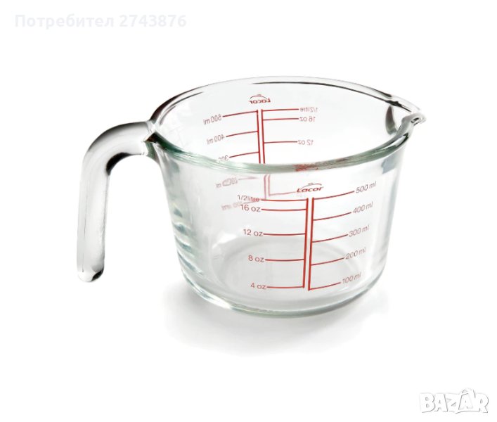 СТЪКЛЕНА МЕРИТЕЛНА КАНА , ЗАКАЛЕНО СТЪКЛО, ВМЕСТИМОСТ 500 МЛ, снимка 1