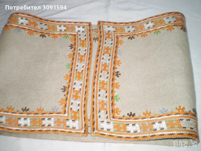 винтидж покривка за маса, ръчно бродирана   ленена покривка за маса, снимка 1