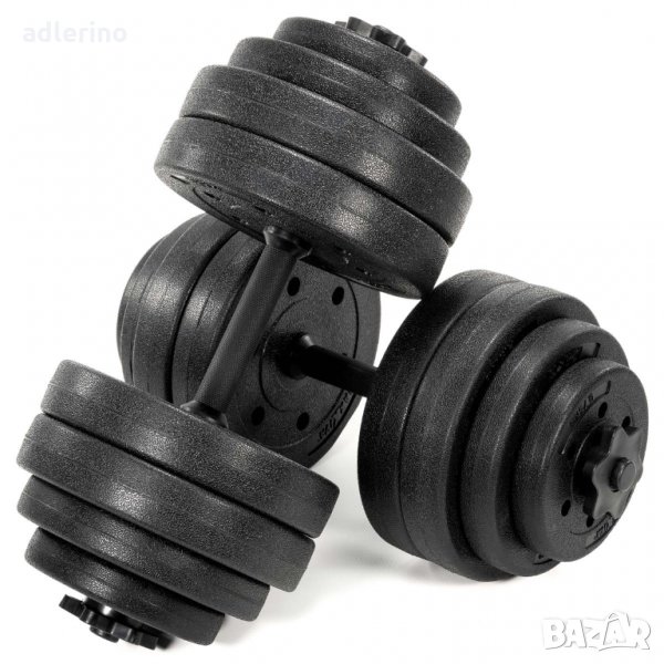 Комплект дъмбели, цимент 2x15 kg, гайки звезди, пластмаса и цимент, снимка 1