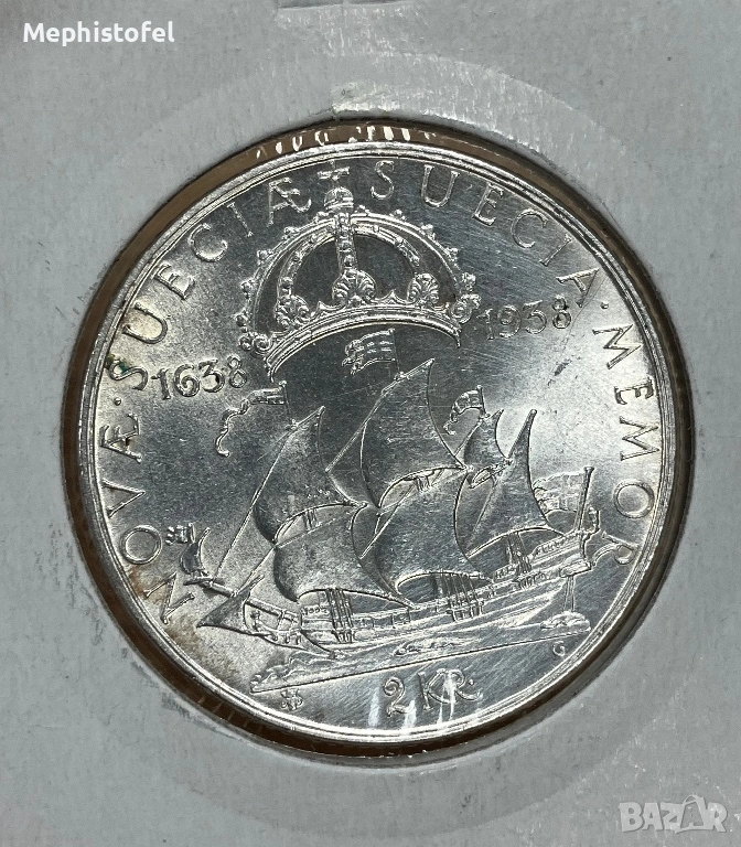 2 крони 1938 г, Кралство Швеция - сребърна монета, снимка 1