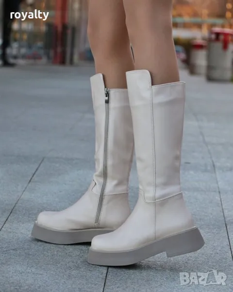 Равни ботуши - бежова кожа, снимка 1