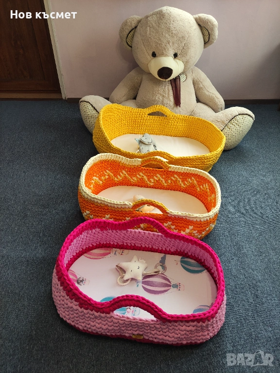 Бебешки кош за новородено, ръчно изработен, плетен кош, 70х40см, ново, снимка 1