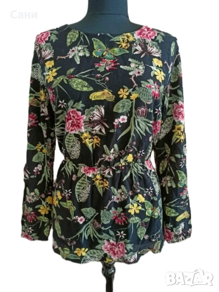 Черна блуза на цветя, снимка 1