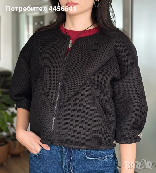 Черно неопреново яке с кристали, снимка 1