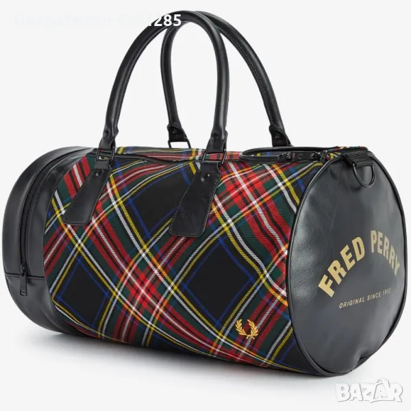 fred perry barrel bag /чанта тип барел 46 x 26 x26 cm retro tartan, снимка 1
