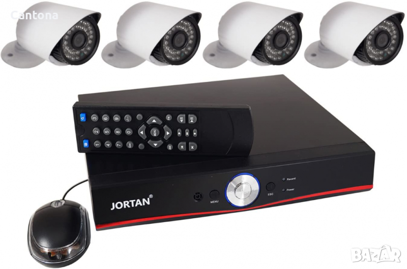 Пълен комплект JORTAN 4 броя AHD дигитални камери с висока резолюция + DVR + кабели и захранване, снимка 1