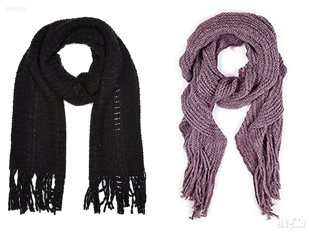 Нов  - 40% дамски плетен шал Marks & Spencer черен и розов , снимка 1