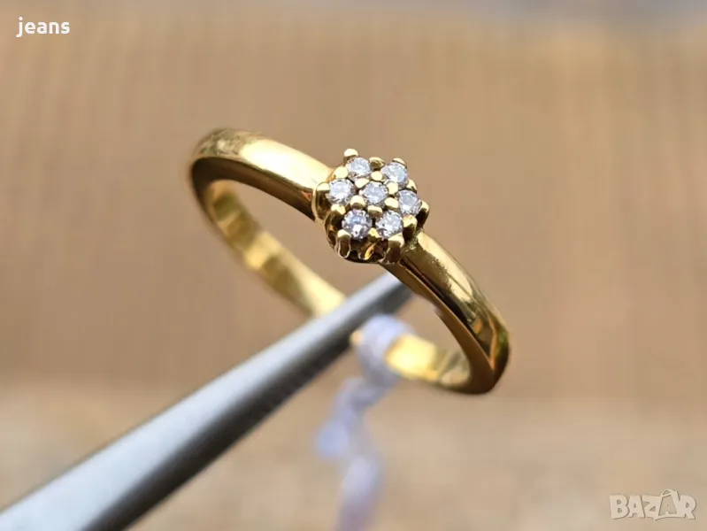 Златен пръстен 18к диаманти 0.08кт. р-р 17.7мм, снимка 1