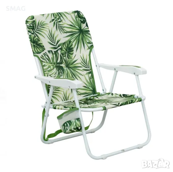 Плажен стол зелени тропически листа с дръжки & случай 55x58x74cm S_1234799, снимка 1