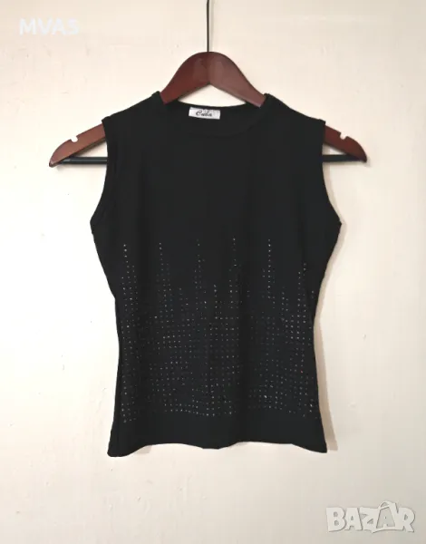 Нов черен парти топ блестящ XS размер, снимка 1