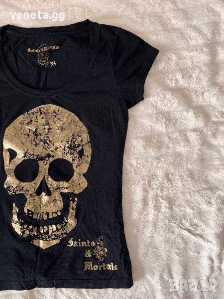 Дамска черна тениска с щампа, снимка 1