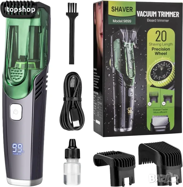 Вакуумен тример за мъжка брада с 20 регулируеми дължини и стилове, акумулаторен, снимка 1