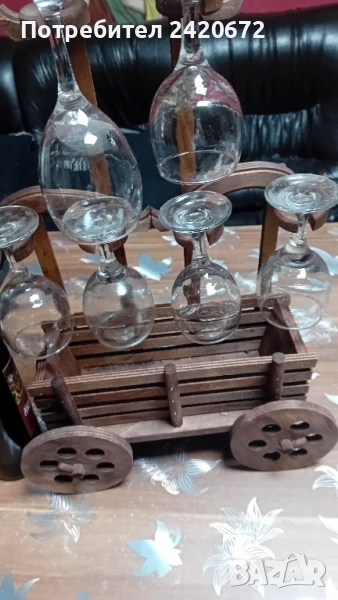 дървена  каручка  "три  дъги" чаши и  вино, снимка 1