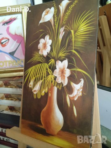 картина с цветя върху дървена плоскост, снимка 3 - Декорация за дома - 42549931