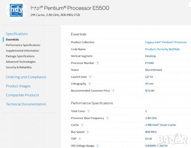  Intel® Pentium® Processor E5500 2M Cache, 2.80 GHz, 800 MHz FSB, снимка 3 - Процесори - 34660692