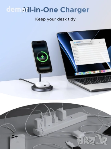 UGREEN MagFlow 15W Qi2 MagSafe зарядно устройство, 2-в-1 за iPhone и AirPods, снимка 7 - Безжични зарядни - 53595448