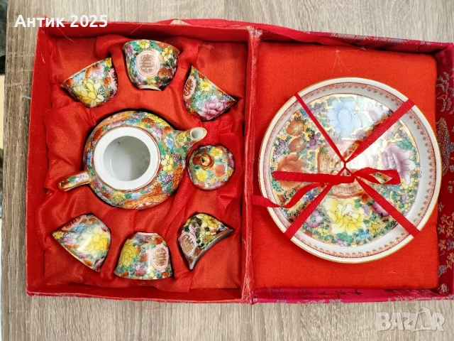 Китайски порцеланов комплект за саке / чай — нов, старо производство 