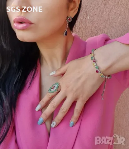 Необичайни Сребърни Обеци с Рубини, Сапфири и Изумруди от Тайланд