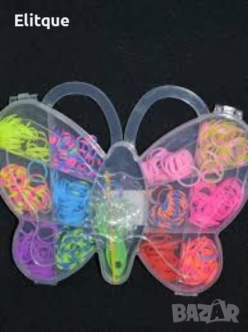 Комплект ластички за плетене на гривни в кутия с формата на Пеперуда 600 броя