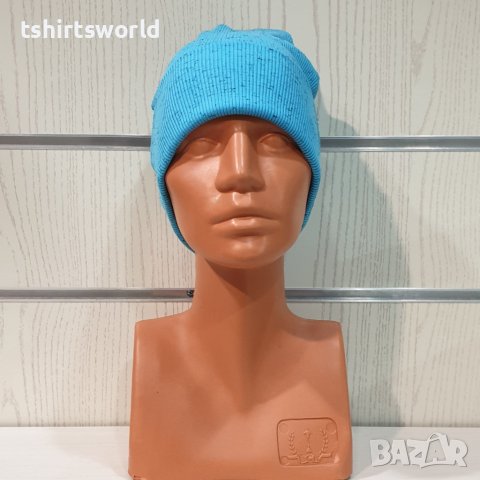 Нова дамска зимна шапка рипс с подгъв в цвят син меланж, снимка 5 - Шапки - 39332995