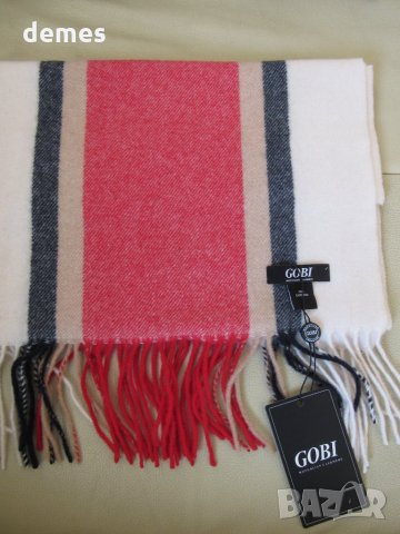 Фин шал 100% кашмир, райе бяло и  червено, Монголия, снимка 2 - Шалове - 35797180