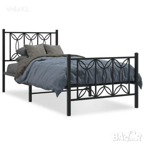 vidaXL Метална рамка за легло с горна и долна табла, черна, 90x200 см
