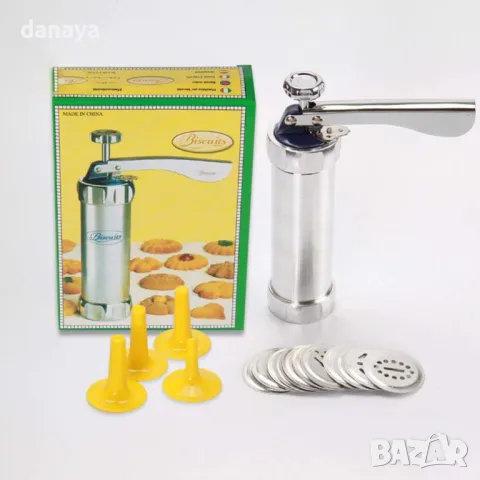 1949 Метален шприц за сладки сладкарски инструмент за декорация с 10 диска, снимка 8 - Форми - 48586529