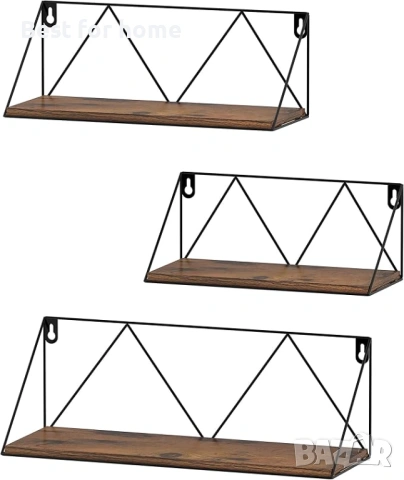 Комплект от 3 дървени стенни рафта EYMPEU в рустик стил от метал и дърво, снимка 7 - Етажерки - 53733603