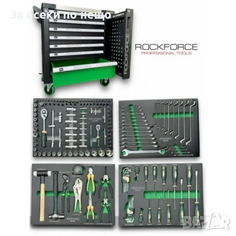 Професионален шкаф с метален плот, със 7 чекмеджета – 4 пълни с инструменти RockForce