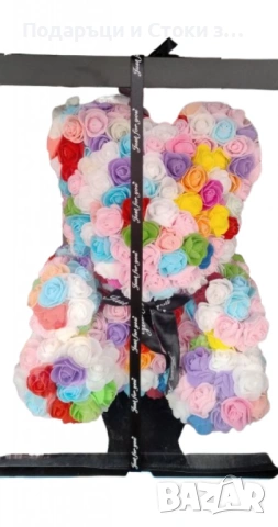 Мече от разноцветни рози в луксозна кутия 40см, снимка 6 - Други стоки за дома - 53038802