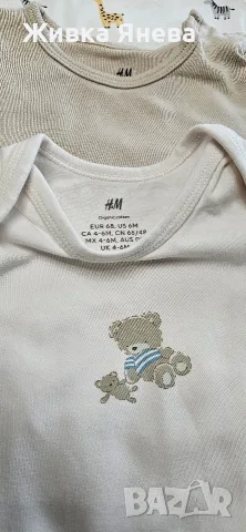 Лот от бебешки бодита H&M, размер 68 (къс ръкав) + ПОДАРЪК боди с яка, снимка 4 - Бодита за бебе - 56181089