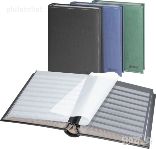 LINDNER - класьор за марки 30 черни листа / 60 страници DIAMANT син , снимка 2 - Филателия - 52516597