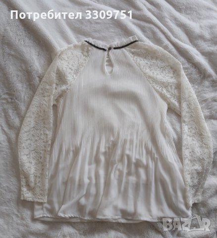 Плисирана бяла блуза с дълъг ръкав, снимка 2 - Блузи с дълъг ръкав и пуловери - 35825890