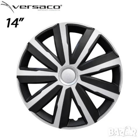 Тасове Versaco за 14-цолови джанти, сребристо-черни, комплект от 4 броя