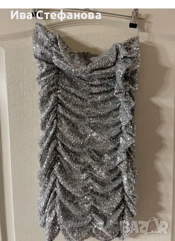 Нова елегантна парти официална коктейлна сребриста сребърни пайети блестяща  рокля zara Zara Зара, снимка 2 - Рокли - 48943506
